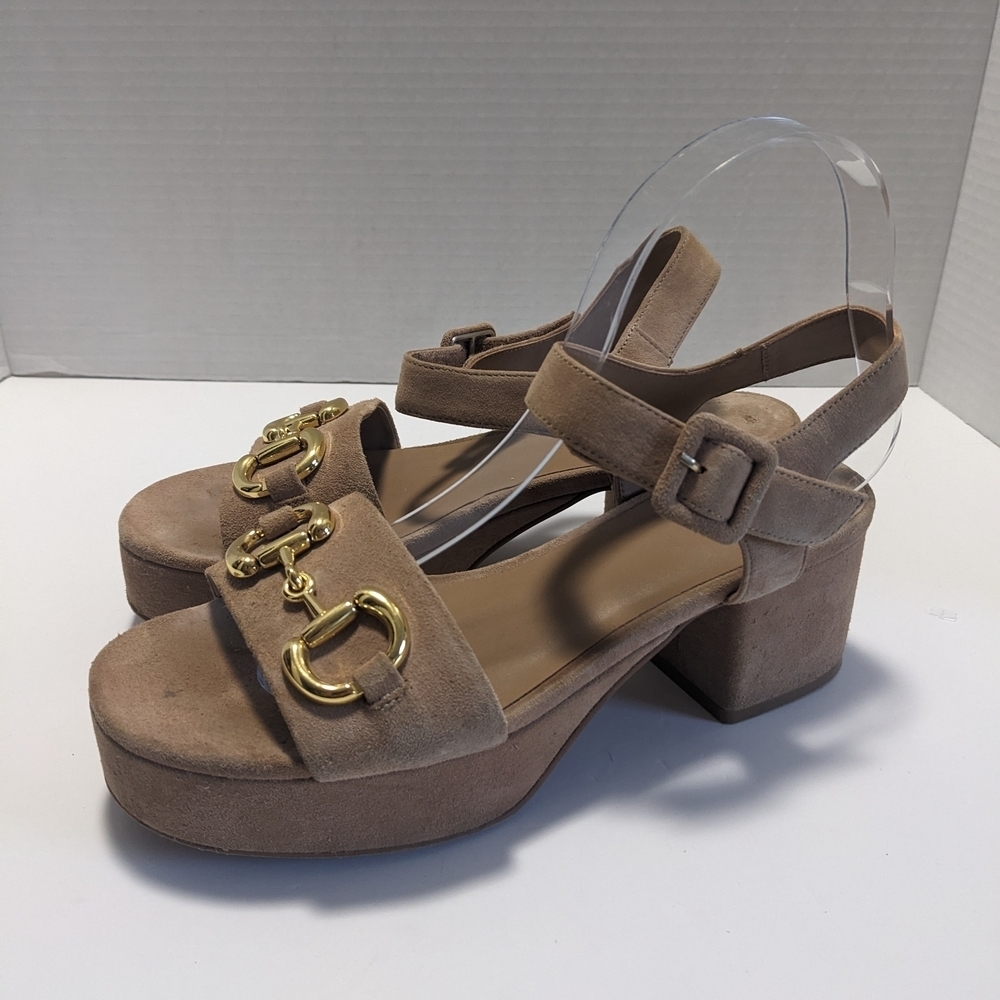 Jeffrey Campbell Tan Platform Horse Bit Sandals with Gold Details Size 7